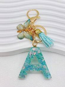 1 pieza Llavero de resina con letra inicial, llavero de coche para ella, dije para bolso y monedero, colorido y lindo, etiqueta con alfabeto como regalo para niñas, recuerdo, accesorios de coche, dije para bolso, accesorios escolares, gótico, Y2K, cordones de identificación con soporte