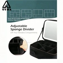 YUDA YUDA Bolsa de maquillaje para viaje con espejo, gran capacidad, caja de almacenamiento de cosméticos, bolsa de maquillaje portátil para viaje con espejo con luz LED, accesorios de maquillaje para bolsa de almacenamiento de viaje, bolsa de maquillaje, bolsa de cosméticos, organizador de vacaciones, organizador de maquillaje de gran capacidad, estuche de maquillaje, para lápiz labial, brochas, cuidado de la piel, teléfono móvil, monedas, artículos pequeños, para uso en el hogar, regalo, vacaciones y festivales de Halloween, Navidad, multiusos