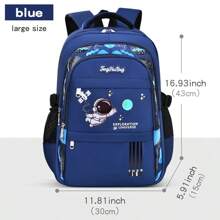 Ryggsäck för grundskolan för årskurs 1-6, 6-12-16 år, lätt ryggsäck med dubbla axelband för pojkar och flickor, rymdskeppsdesign, stor kapacitet, - Kungsblått - Visa 13