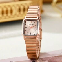 1pc Women's Gold Elegant Stainless Steel Strap Quartz Watch, Simple Style , Great For Festival Present