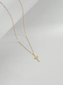 1pc S925 Silver Plated Gold Mini Inlaid Zirconia Cross Necklace, Delicate Collarbone Chain, Suitable Gift For Girlfriend