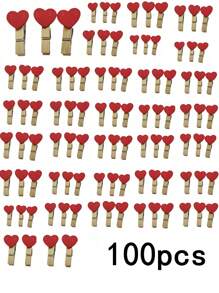 100pcs Heart Shaped Photo/Paper Clip, Mini Clothes Pins For Home/Wedding Decoration Stationery,Home Decor ,Room Decor,Wall Decor Gifts Birthday Graduation