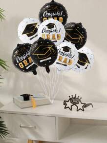 9 件套毕业派对黑白铝箔气球套装，毕业帽印花气球，毕业派对装饰用品，毕业日家居庭院校园挂饰，派对装饰，2025 年毕业季气球，派对礼物 - 黑與白 - 查看 7