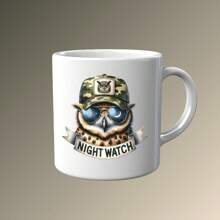 Cool Owl Night Watch Mug - Valentine's Day, Birthday, Anniversary Stocking Gift, Gag Gift Idea For Dad Mom Friends Girlfriend Boyfriend - White - View 1