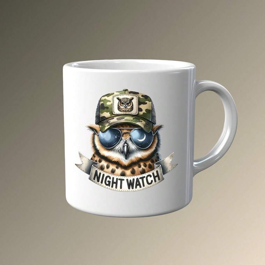 Cool Owl Night Watch Mug - Valentine's Day, Birthday, Anniversary Stocking Gift, Gag Gift Idea For Dad Mom Friends Girlfriend Boyfriend - White - View 1