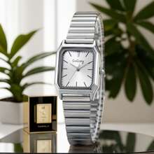 1pc Women's Gold Elegant Stainless Steel Strap Quartz Watch, Simple Style , Great For Festival Present