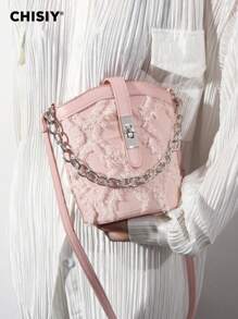 CHISIY Handmade Orignal Kyoto Diamond Texture Tassel Chain Pink Faux Leather Fabric Fashion Bucket Bag, Elegant Business High Capacity Women Commuter Bag, Casual Student Simple Music Festival Shoulder Bag, New Year Gift, Valentine's Day Gift, Suitable For Work, Shopping, Vacation, Travel, Party, Autumn/Winter, Crossbody Bag