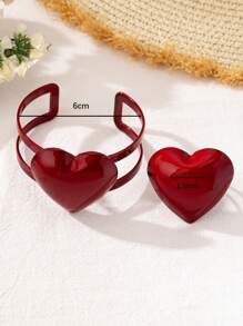 1 Set Elegant & Fashionable Heart Adjustable Bracelet & Ring Jewelry Set, For Ladies Holiday Party Gifts