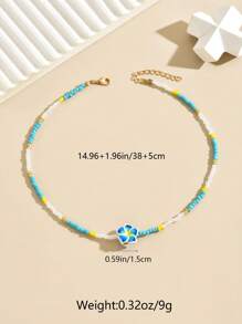 1pc Vacation Style Soft Clay Flower & Bead Strand Necklace - Blue - View 6