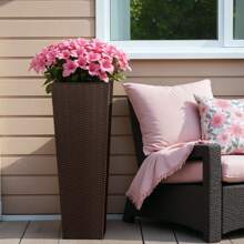 Furniwell 2-Piece Plastic Planter Box Set, Imitation Wicker Tall Planter Pots