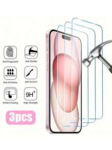 3 paquetes de protector de pantalla de vidrio templado para iPhone 17/16/16e/16 Pro/16 Pro Max/iPhone13/15/11 Pro Max/7/8 Plus/13/12 Mini/XR/XS/X, superficie suave, antihuellas, antideslizante, resistente a los arañazos, alta resistencia, fácil de instalar