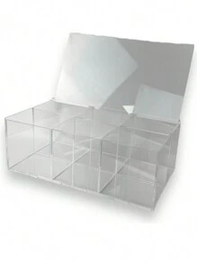 Tea Box With Dividers, 6 Niches, Acrylic Crystal Lid - White - View 2