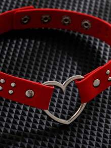 1pc Women Punk PU Leather Metal Heart Rivets Snap Collar Necklace, Street Fashion Hip Hop Accessories - Multicolor - View 9