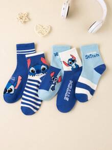 Disney 5 pares de calcetines tipo tubo unisex con diseños de anime Lilo y Stitch, calcetines de la película de dibujos animados con patrones de dibujos animados lindos, aptos para uso diario