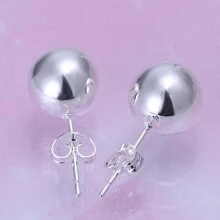 Brincos de prata esterlina 925 8/10 mm redondos, lisos, com contas sólidas, para mulheres, joias para festa de casamento e noivado