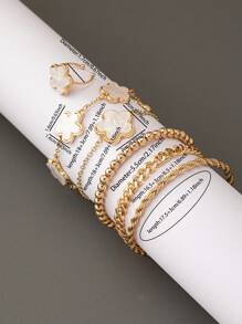 6 Pcs Lucky Clover Decor Chain Bracelets Set Flower Ring Bracelet Set Women VCA Style Jewelry Set - White - View 3