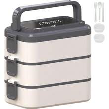 Stackable Bento Box Adult Lunch Box, 3000ML Large Capacity On-The-Go 3 Layers, Leakproof Microwave Safe Lunch Containers With Utensil Set, Dividers, Sauce Boxes For Kids And Adults - A-White - View 1