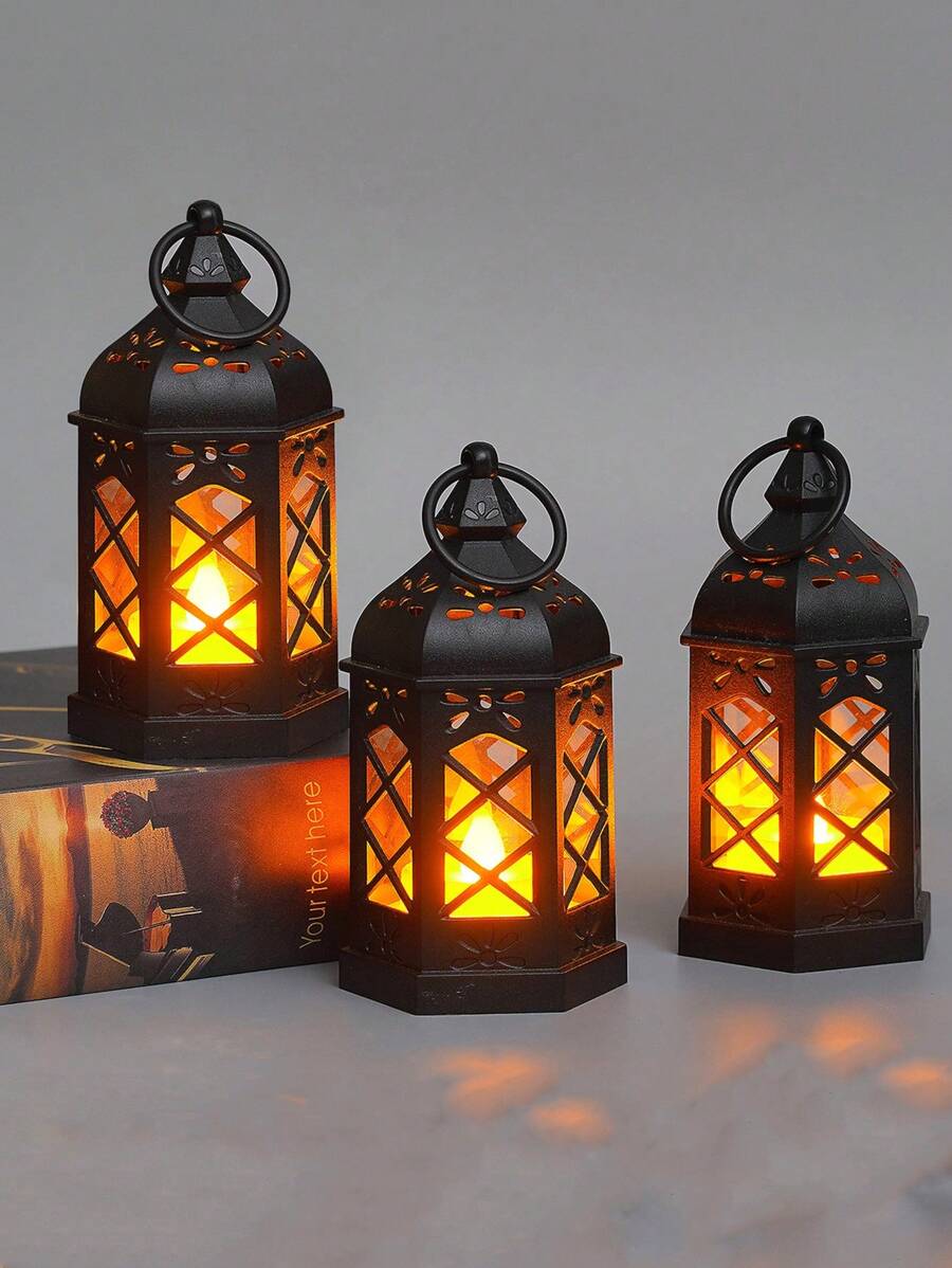 1 chiếc/12 chiếc đèn lồng mini cầm tay kiểu cổ điển, chạy bằng pin, đèn trang trí nhà cửa trong nhà, đèn trang trí để bàn, trang trí phòng ngủ, đèn ngủ treo tường, thích hợp cho trang trí tiệc cưới, trang trí đèn lồng ngày lễ. - màu đen - Xem 1