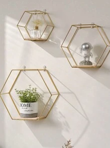 3 Peças/1 Peça Prateleira de Parede Hexagonal Dourada, Decoração de Parede de Móveis, Estante de Armazenamento, Suporte para Exposição de Livros, Estante de Armazenamento de Metal