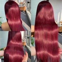 250% Full Straight Lace Front Wig Human Hair Wigs Transparent 13x4  Lace Frontal Wig For Women Bone Straight Brazilian Human Hair Lace Wig With Full Edges Baby Hair Pre Plucked Straight Wig Natural Black #1B,99J Burgundy - S1/99J - 查看 6