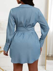 Bluză de damă cu mânecă lungă, efect de denim, culoare solidă, cu nasturi în față și brâu, cămașă de vacanță, stil plajă, boho, boem, hawaian