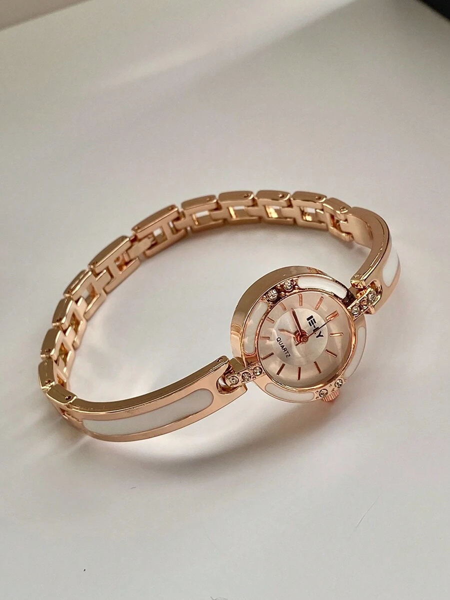 1pc Delicate Small Round Quartz Movement Women Watch, Silver/White Dial, Suitable For Student/Adult/Gift/Party/Ladies - Rose Gold - View 1