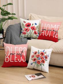 1 件/4 件春花蝴蝶字母印花涤纶枕套、装饰垫套、房间装饰、卧室装饰、沙发装饰，45x45 厘米（不含枕芯） - 彩色 - 查看 3