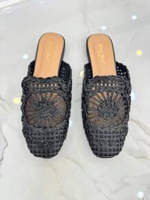 RevReaL REVREAL Women's Black Crochet Slip-On Loafers