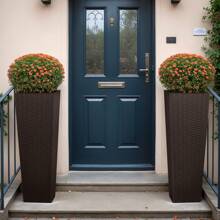 Furniwell 2-Piece Plastic Planter Box Set, Imitation Wicker Tall Planter Pots