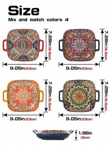 1pc Square Ceramic Plate, 4 Color Options, Single/2/4 Pcs Set, With Double-Ear Heatproof Design, Homestyle Dinnerware, Suitable For Home & Restaurant Use - Multicolor - View 11