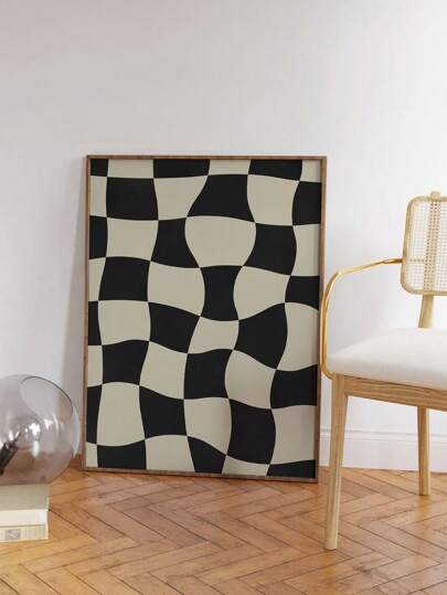 1 幅帆布海报、格子墙面艺术、时尚 70 年代墙面艺术、花卉艺术海报、复古格子海报、波浪格子海报客厅墙面艺术、卧室墙面装饰、家居装饰房间装饰无框﻿