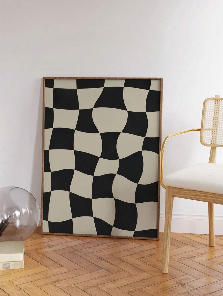 1 幅帆布海报、格子墙面艺术、时尚 70 年代墙面艺术、花卉艺术海报、复古格子海报、波浪格子海报客厅墙面艺术、卧室墙面装饰、家居装饰房间装饰无框﻿ - 彩色 - 查看 1