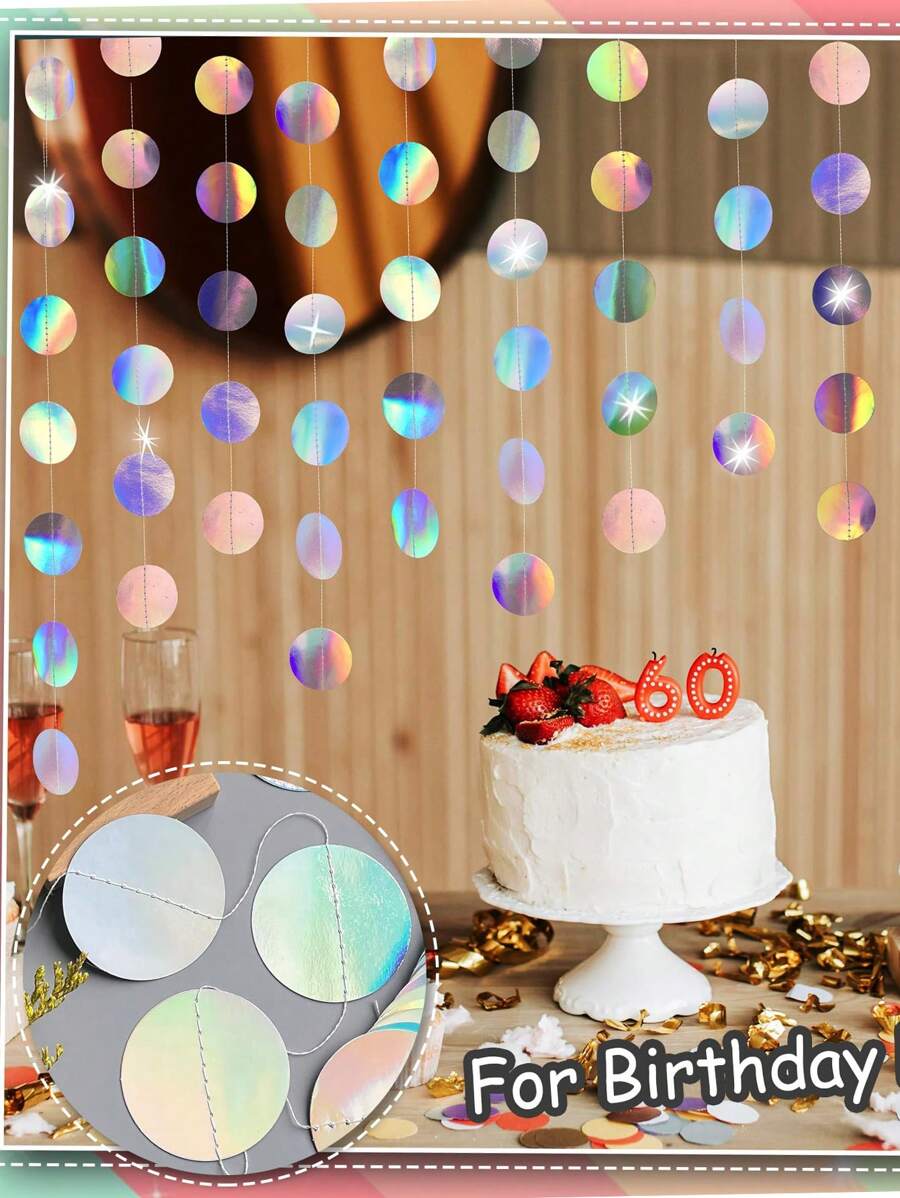 彩虹色迪斯科全息银色圆点花环，圆点派对彩带横幅悬挂装饰适用于婚礼新娘送礼会生日单身派对订婚情人节装饰 - 彩色 - 查看 1