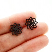 1 Pair Of Seed Of Life Mandala Stud Earrings - Stainless Steel, Geometric Floral Design For Women Earrings - Perfect For Everyday Wear With Spiritual Jewelry