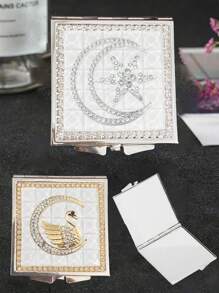 1 件精美微型双面折叠镜，日式/法式珍珠和宝石星星、月亮、天鹅图案设计，公主风格小巧便携化妆镜，适合旅行、居家、礼物 - 彩色 - 查看 1