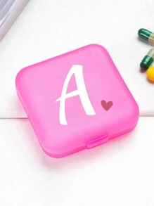 1pc Pink Love White Letter A-Z Pattern Cute And Portable Pill Box, Travel Pill Box, Large Pill Storage Device 4 Times A Day, Large Vitamin Daily Medication Storage Device, Large Pill Container, Medication Dispenser (Pink) - Perfect For Organizing Medication Anytime, Anywhere