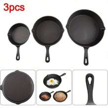 Quieting Cast Iron Non-Stick Frying Griddle Pan Barbecue Grill Fry BBQ Skillet - Black - View 5