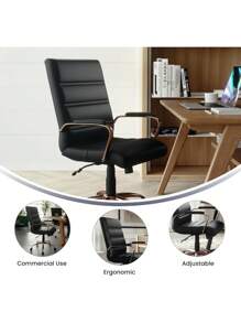 Furniture Silla de Oficina con Respaldo Medio - Silla de Escritorio Ejecutiva de Polipiel Blanco – Silla de Ordenador con Base Cromada y Reposabrazos