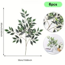 1/3/6 szt. Sztuczne gałązki fikusa - Plastikowe sztuczne gałązki do majsterkowania, dekoracji wnętrz, na stół - Idealne na ślub, zaręczyny, Boże Narodzenie, Wielkanoc, dekoracje Ramadan - Sztuczne zielone rośliny, Bez pojemnika