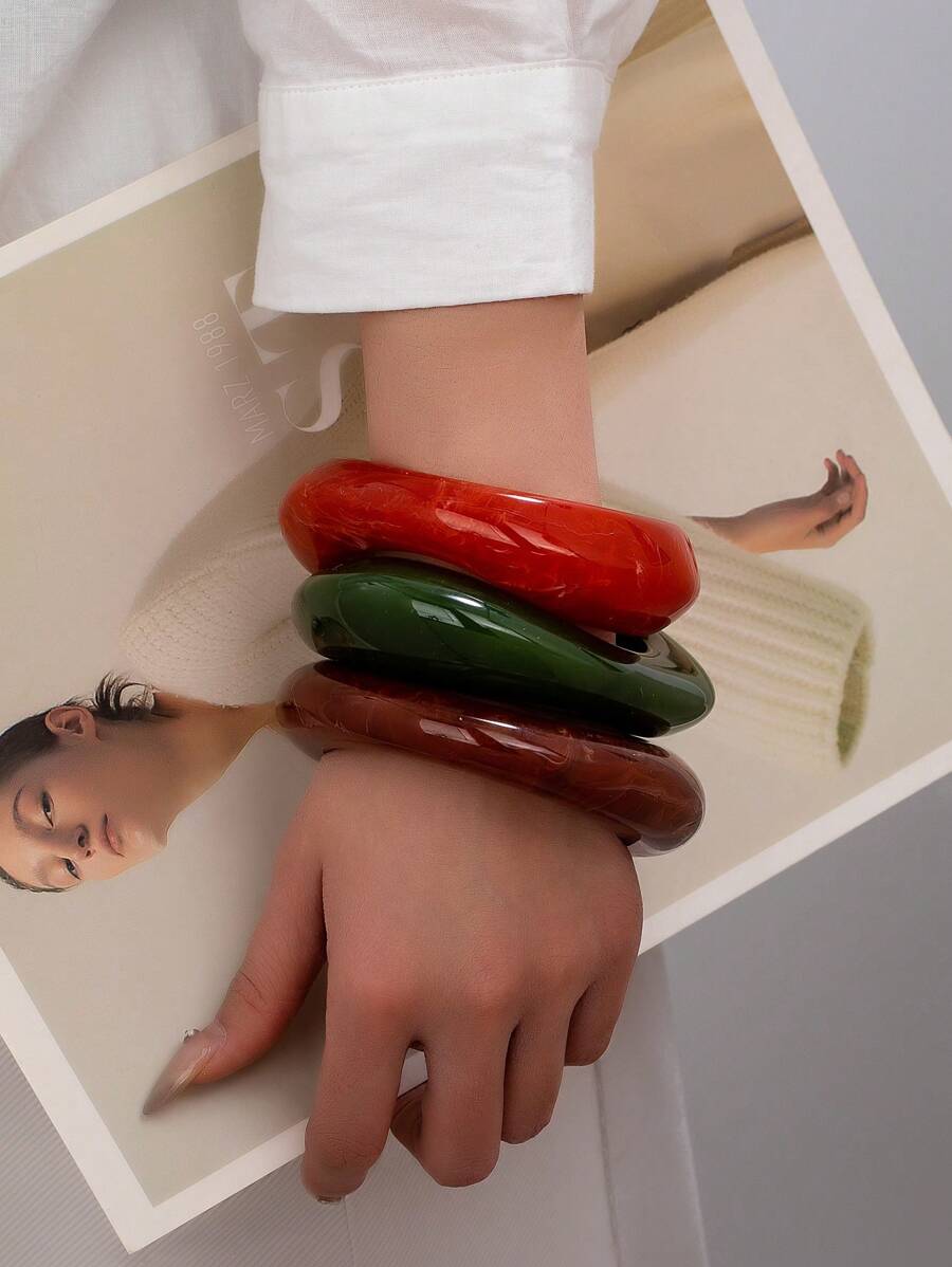 Bộ 3 vòng tay nhựa chunky cỡ lớn, vòng tay acrylic cho nữ màu ngẫu nhiên