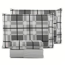 Printed Bed Sheet Set 4 Pieces 100% COTTON Single Double Queen King Palito Stitch - GREY CHESS - View 3
