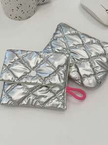 Rhombus Silver Heart & Bow Coin Purse, Cute Clutch Makeup Pouch, Portable Sanitary Napkin Bag, Suitable For Daily Use - Women Fashion Accessory - Multicolor - View 4