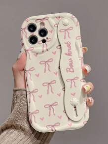 1pc Fashionable Bow-Knot Printed Thick Shockproof Phone Case With Kickstand, Compatible With Apple & Series Waterproof Anti-Fall Scratch Resistant