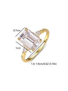 1 件优雅 925 纯银矩形锆石嵌入式女士戒指，适合订婚、婚礼、派对、节日、婚礼季节 - 金色 - 查看 4