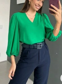Women's Formal Blouse With Elegant Tailored Sleeves Plus Size - Rosa Pálido - Ver 3