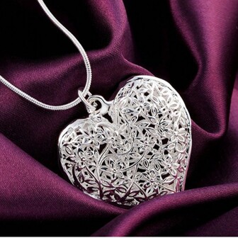 Collar con colgante de corazón tallado y cadena tipo serpiente de plata de ley 925 de 18-30 pulgadas, para mujer, joya de moda para boda, fiesta y Charm