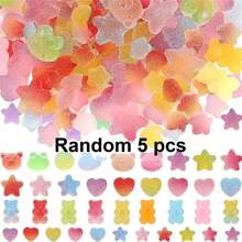 5/10/20/30/50/60/80/100pcs Colorful Mini Flat Gummy Bear, Star, Heart Shaped Resin Decoration Accessories For Jewelry Making, Crafts, Phone Decor, Scrapbooking, Nail Art