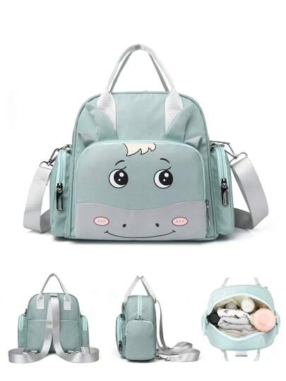 1pc Baby Green Small Cute Calf Pattern Multi-Functional Diaper Bag, Suitable For Storing Baby Supplies Handheld & Backpack Mommy Bag