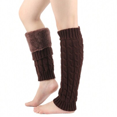 Women's Knit Leg Warmers Winter Thermal Plush Lining Leg Warmers Knee High Socks Boot Cuffs