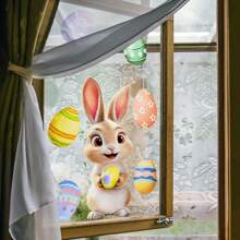 Sticker de verre électrostatique lapin de Pâques œuf, sticker à double face pour décoration de fenêtre, cadeaux, anniversaire, remise de diplôme, décoration de chambre, décoration murale, salle de bain, chambre à coucher, salon, maison